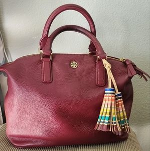Tory Burch Burgundy Pebbled Leather Bag